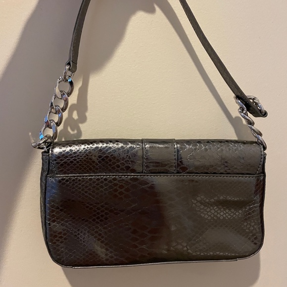 NWOT Michael Kors Fulton Silver Snakeskin Baguette - Picture 4 of 8